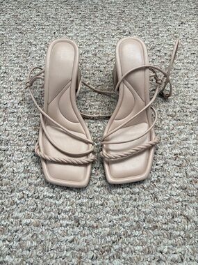 Marc Fisher  Square-Toe Lace-Up Sandals in Nude